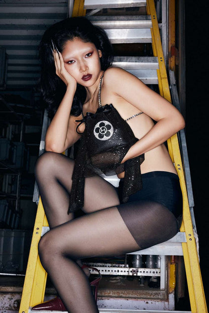 THE CRYSTAL POPPI BUCKET BAG IN MIDNIGHT BLACK
