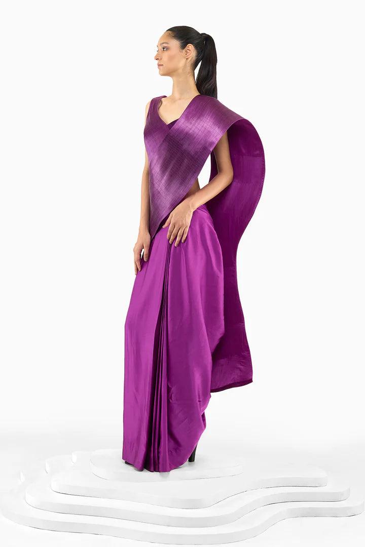 PURPLE SCULPTED METAL SAREE - The Couture by KJH