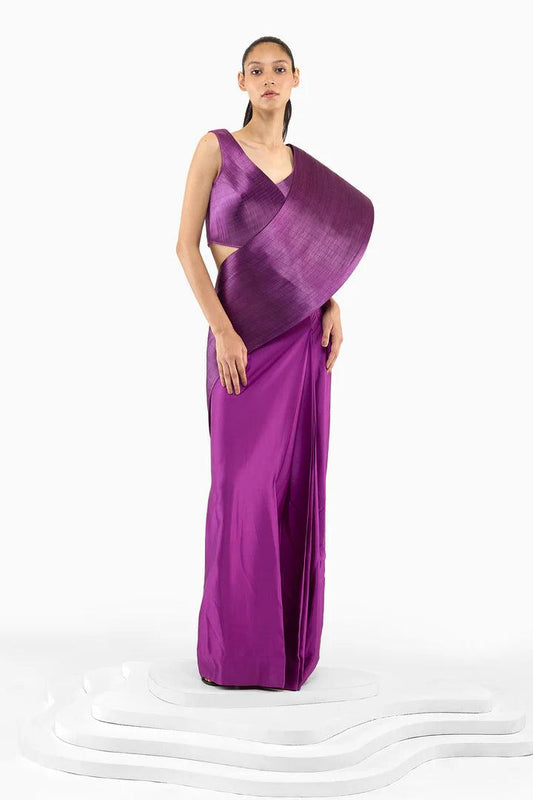 PURPLE SCULPTED METAL SAREE - The Couture by KJH