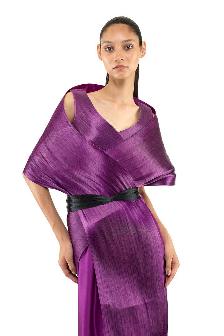 PURPLE SCULPTED METAL SAREE - The Couture by KJH