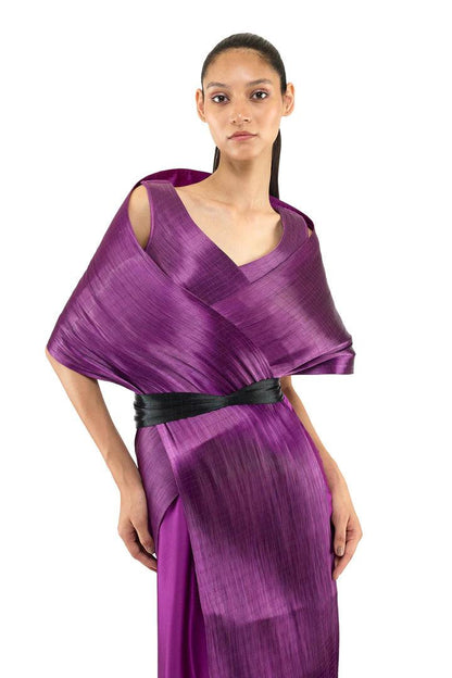 PURPLE SCULPTED METAL SAREE - The Couture by KJH
