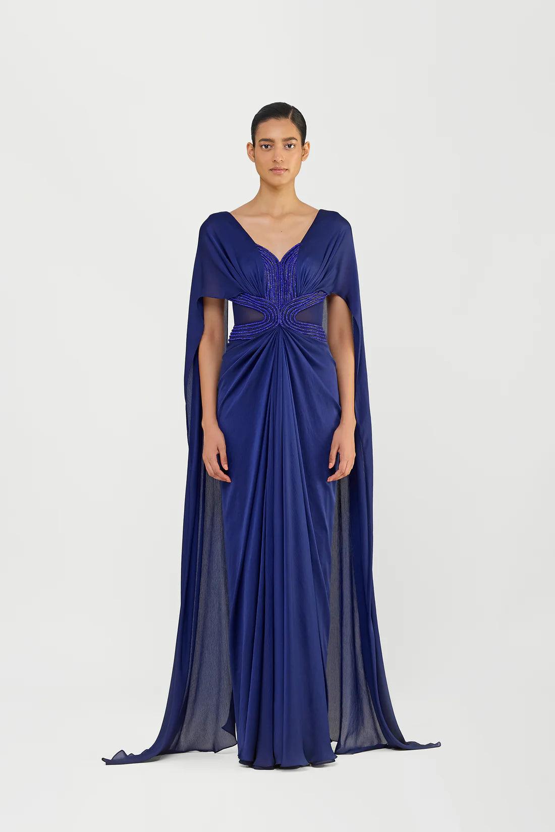 CRYSTALVEIN CHIFFON DRAPED GOWN WITH WINGS