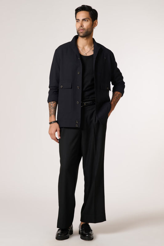 Black Linen Utility Shacket