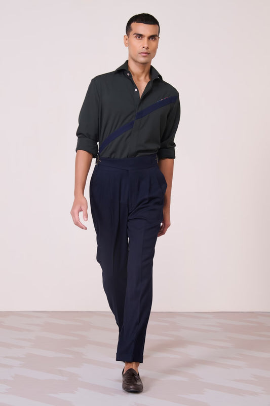Navy Cross Flap Trousers