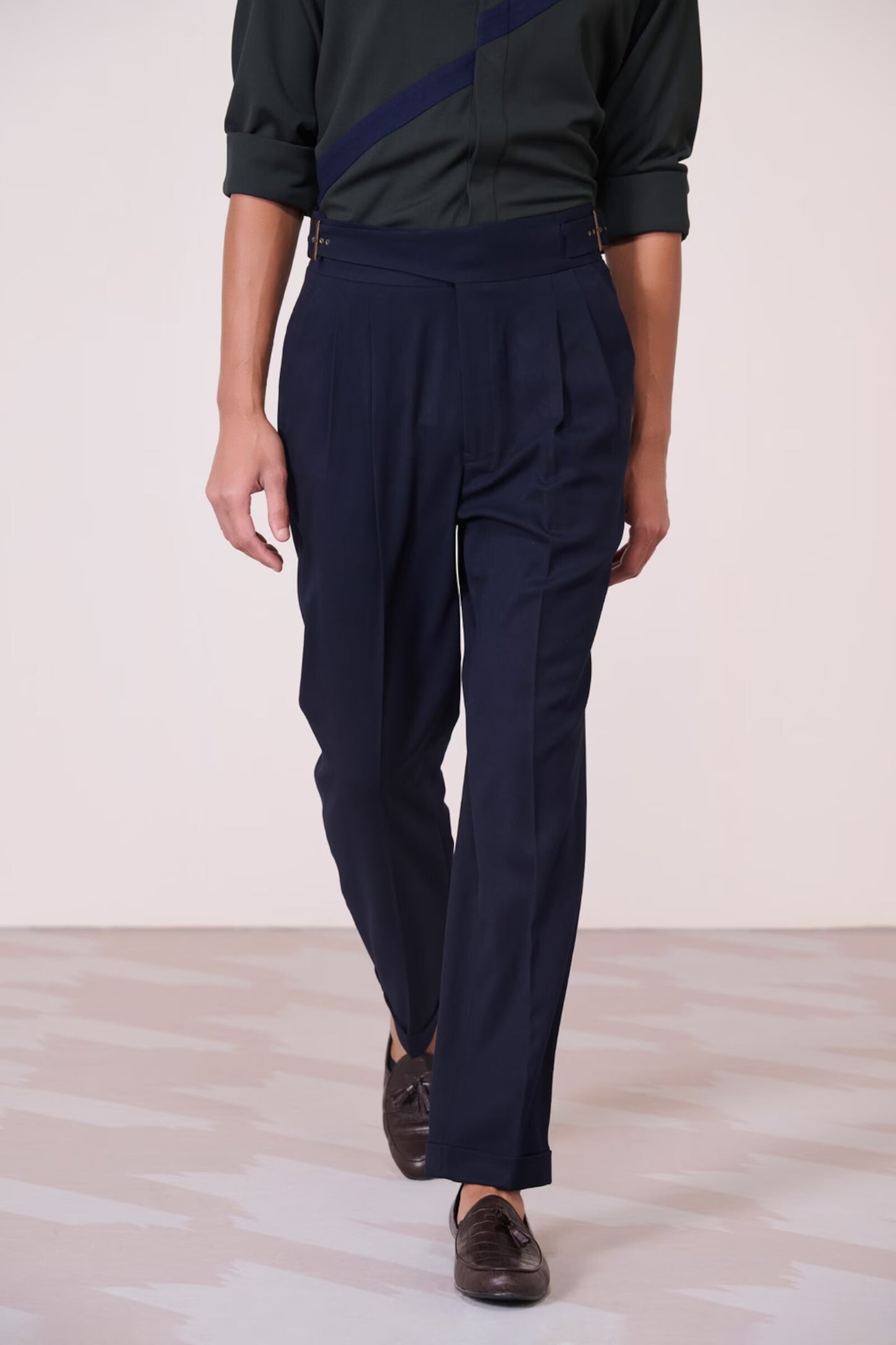 Navy Cross Flap Trousers