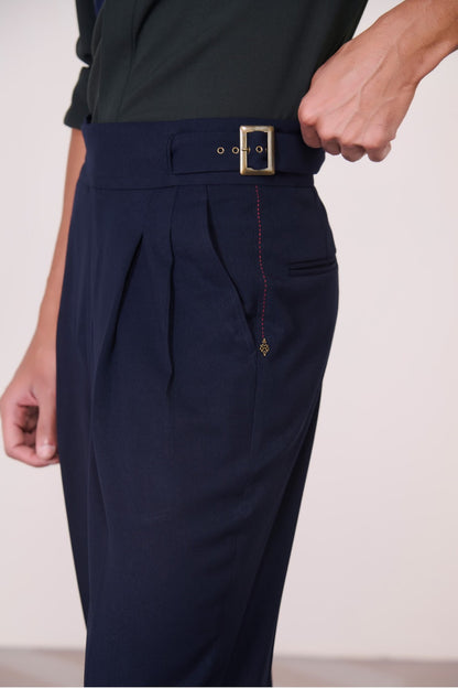 Navy Cross Flap Trousers