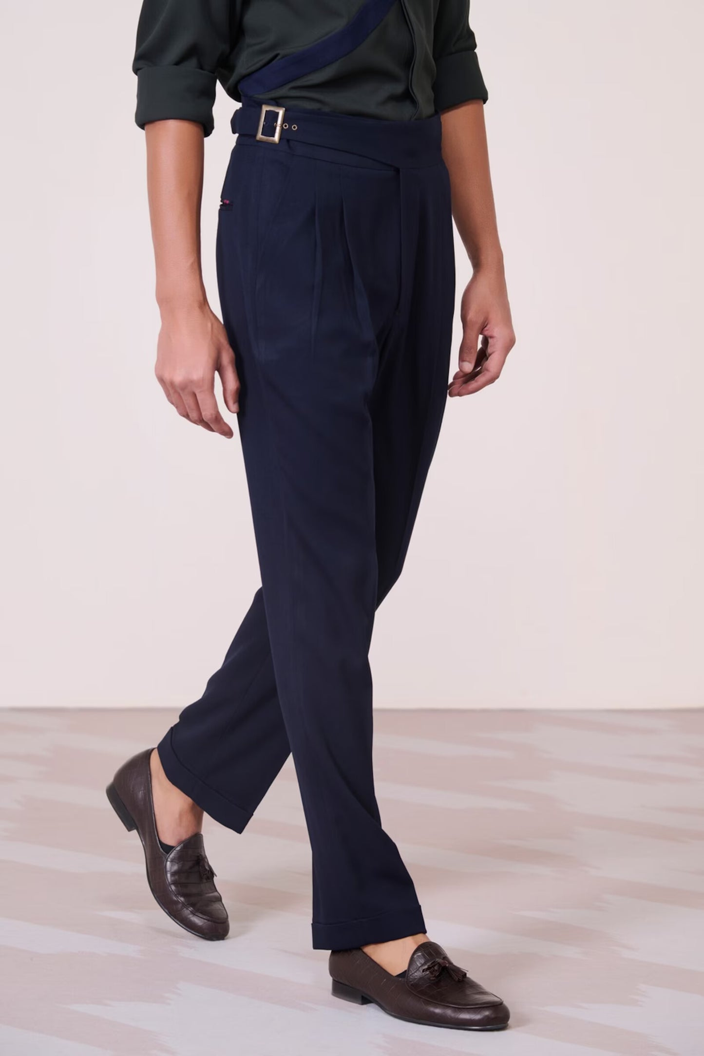 Navy Cross Flap Trousers