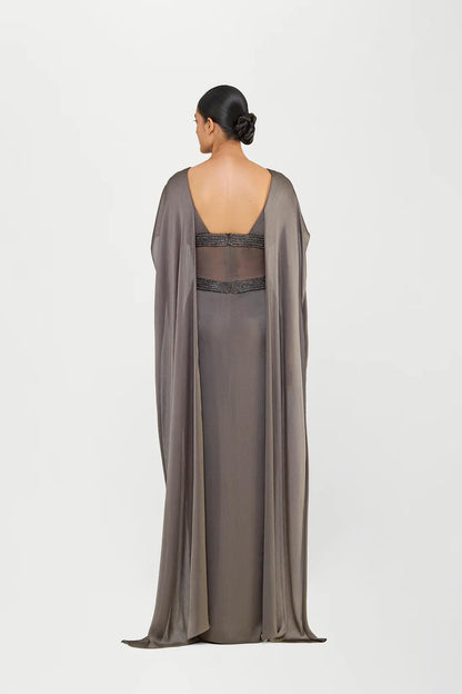 CRYSTALVEIN CHIFFON DRAPED GOWN WITH WINGS