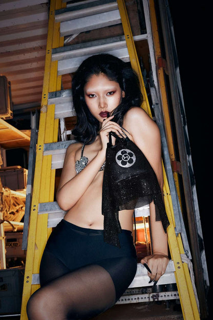 THE CRYSTAL POPPI BUCKET BAG IN MIDNIGHT BLACK