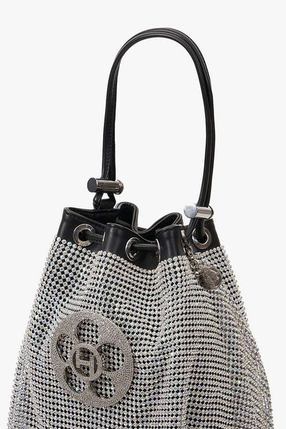 THE CRYSTAL POPPI BUCKET BAG IN STARDUST SILVER