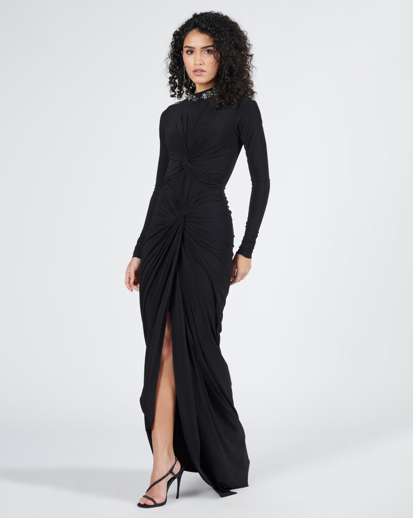 Huma Qureshi In Black Twist Drape Saree Gown