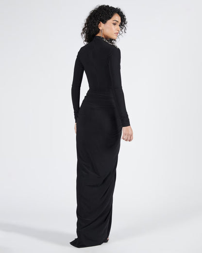 Huma Qureshi In Black Twist Drape Saree Gown