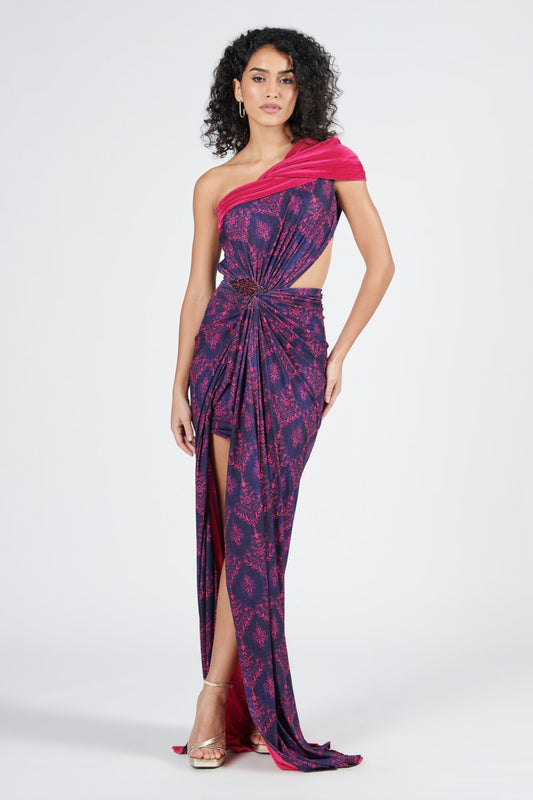 Twisted Printed Draped Saree Gown