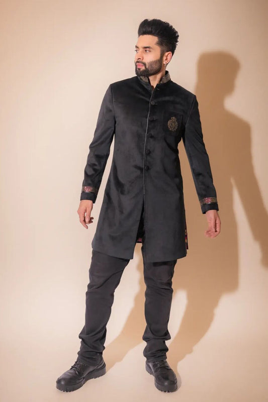 Jackky Bhagnani In Black Crested Sherwani