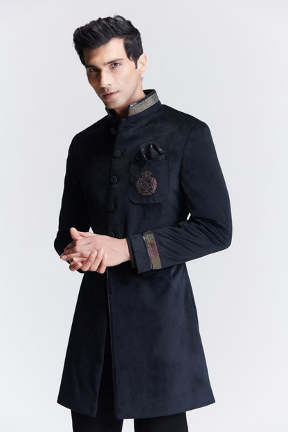 Jackky Bhagnani In Black Crested Sherwani