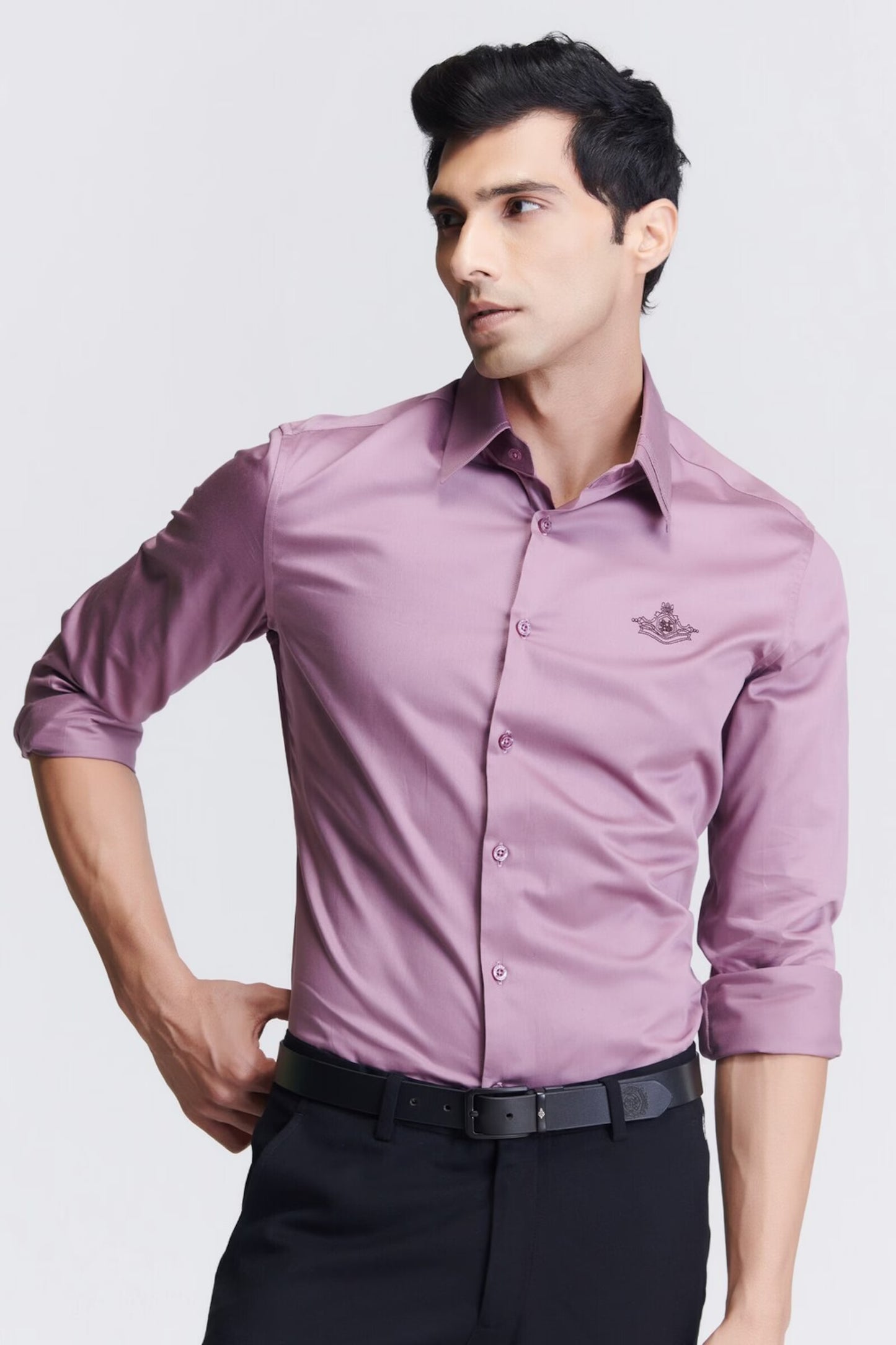 Signature Light Purple Shirt with Embroidered Crest