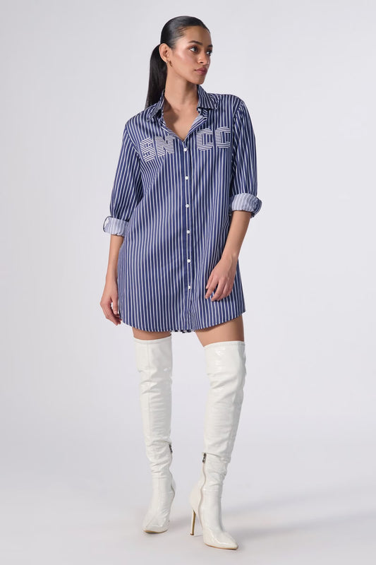 SNCC Navy Striped Shirt Dress