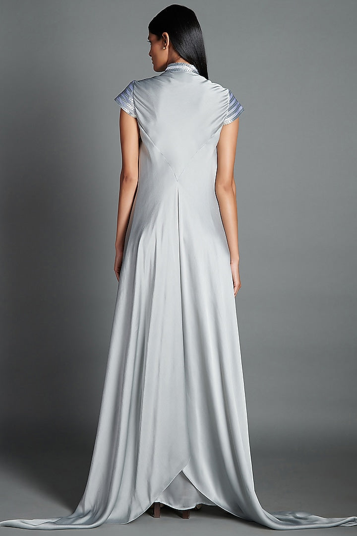 Ice Grey Crinkled Chiffon Draped Dress