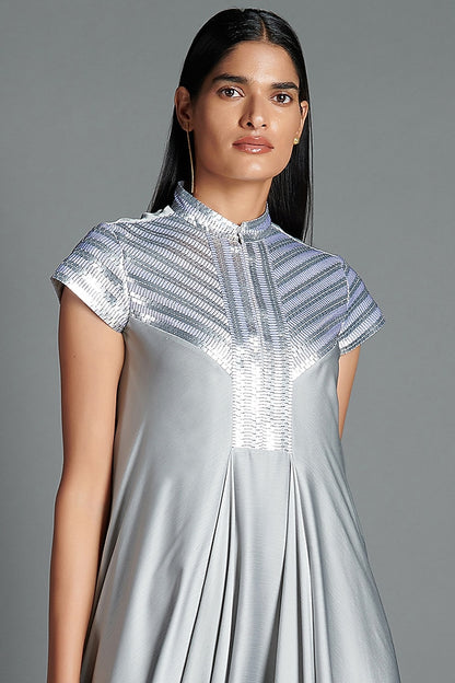 Ice Grey Crinkled Chiffon Draped Dress