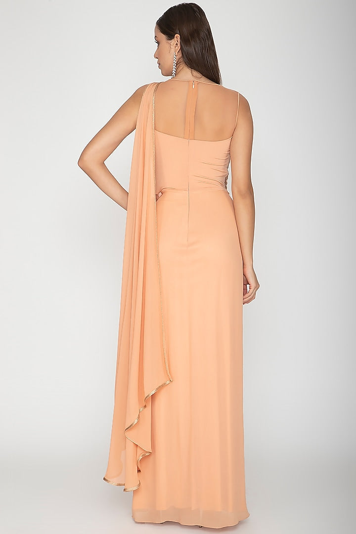 Peach Georgette Peplum Gown