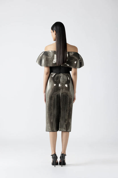 Moulded Metallic Ruffled Dress