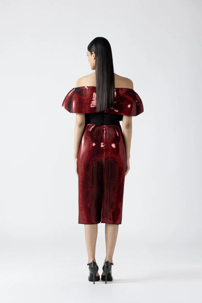 Moulded Metallic Ruffled Dress