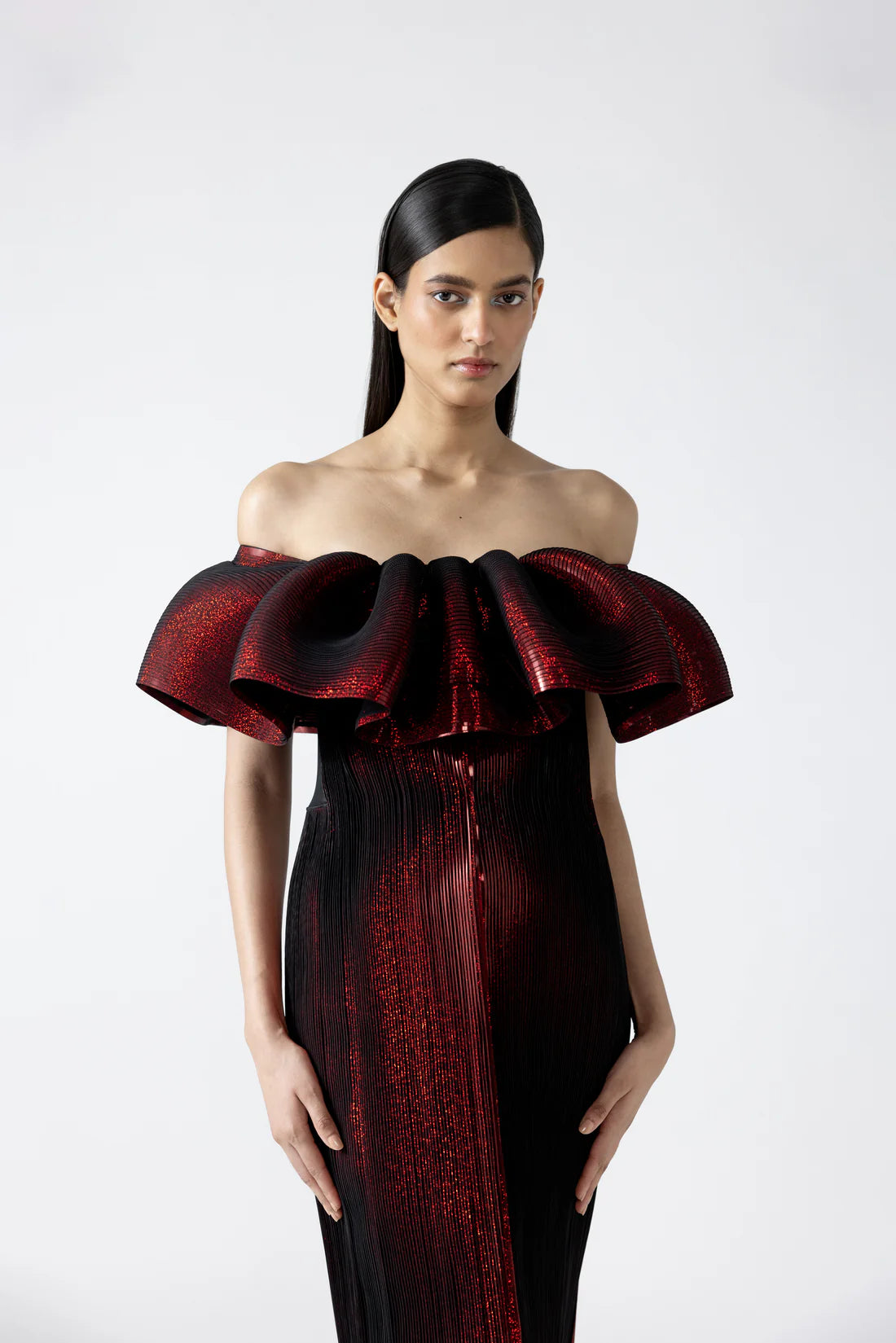 Moulded Metallic Ruffled Dress