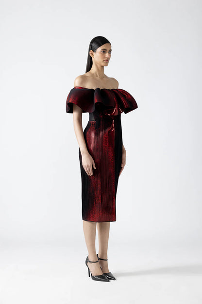 Moulded Metallic Ruffled Dress