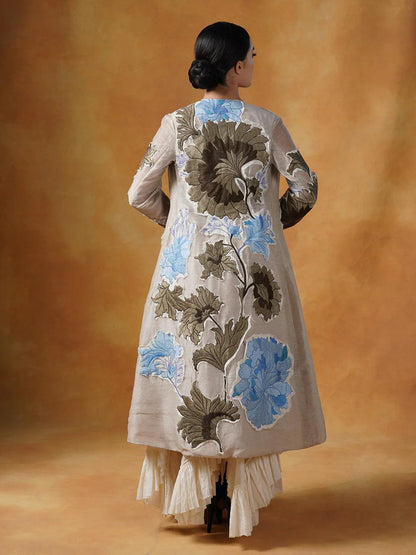 A Ruffle, Asymmetric Cotton Tube Dress With Embroidered Jacket