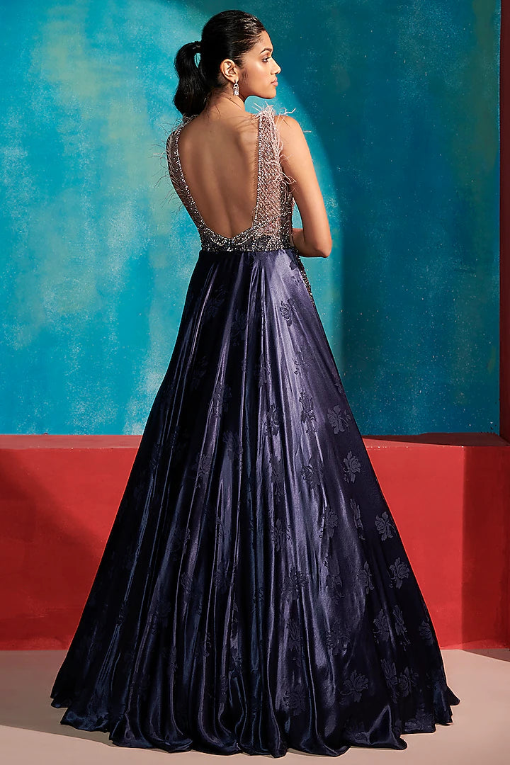 Blue Embroidered Ombre Gown