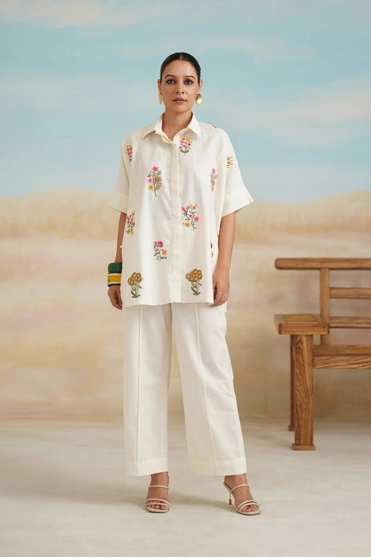 KSHIRA PURE LINEN EMBROIDERED MATCHING SET