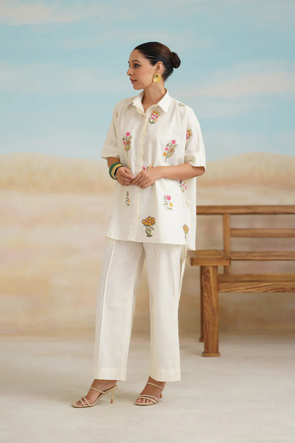 KSHIRA PURE LINEN EMBROIDERED MATCHING SET