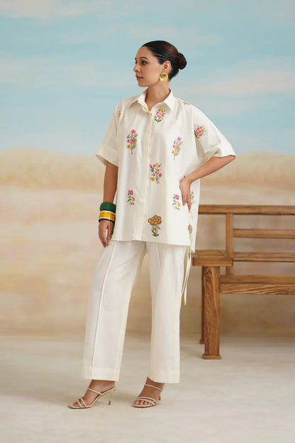 KSHIRA PURE LINEN EMBROIDERED MATCHING SET