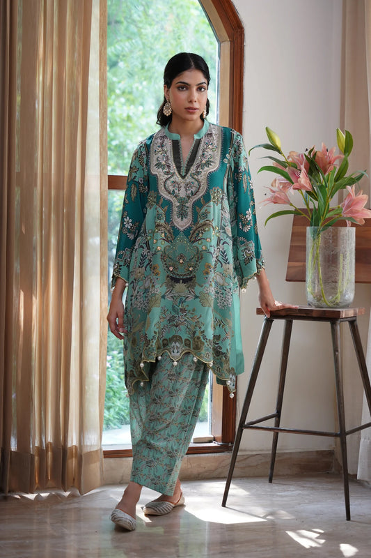 GULBAHAAR HAND EMBROIDERED CREPE PRINTED MATCHING SET