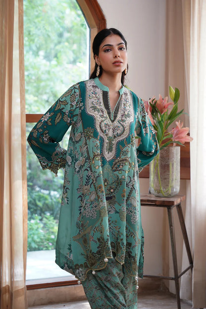 GULBAHAAR HAND EMBROIDERED CREPE PRINTED MATCHING SET