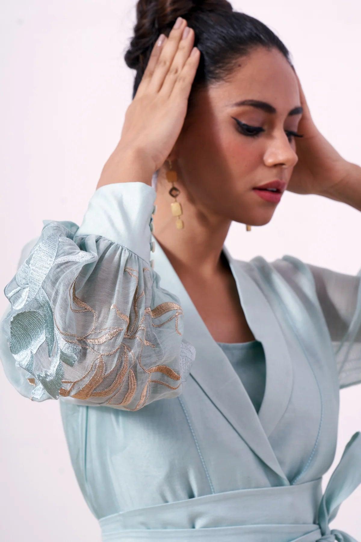 Grace - Mint Wrap Top with Ankle Pants - The Couture by KJH