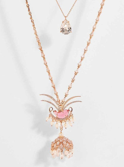 Pink Crystals Le Palm Fish Layered Necklace