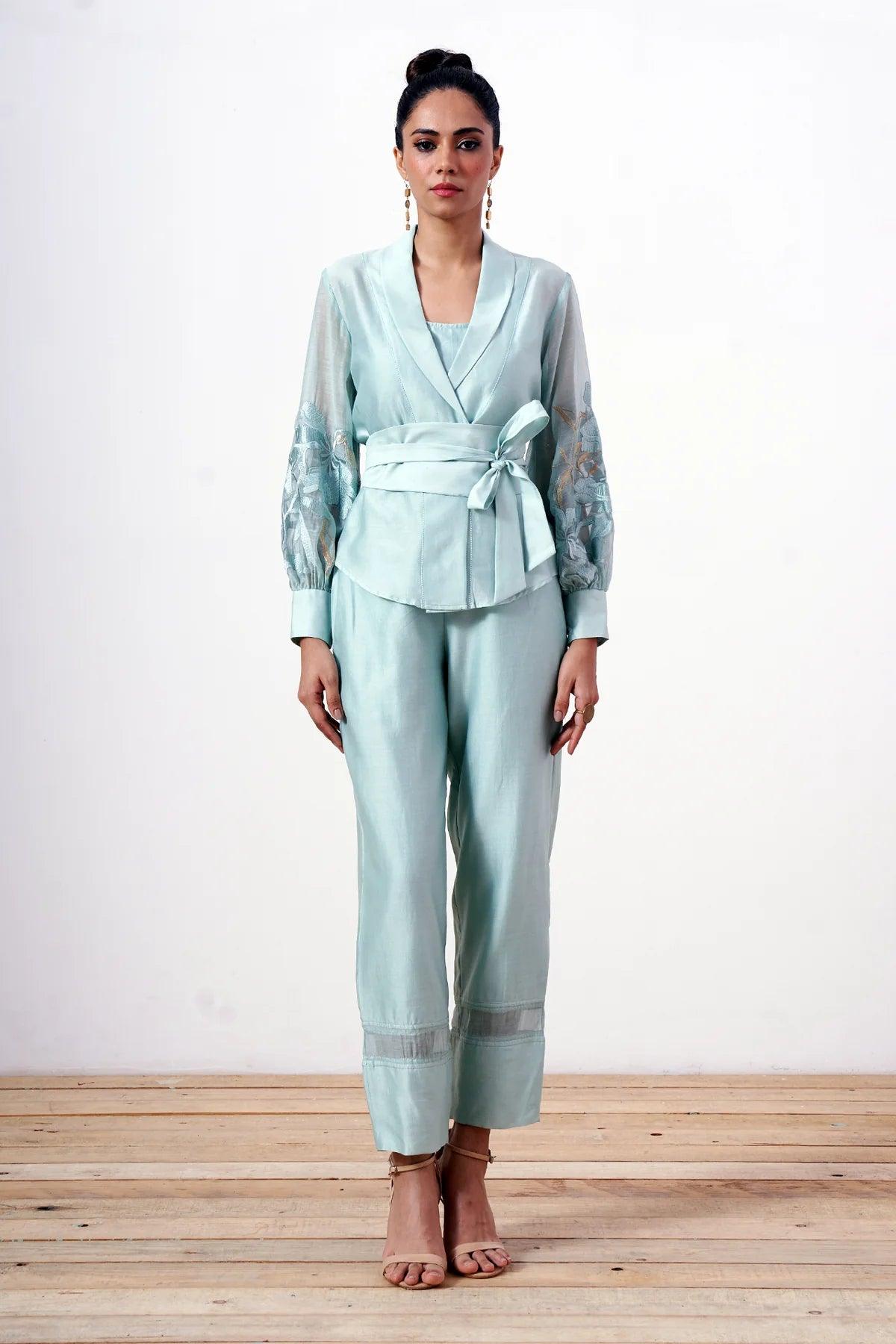 Grace - Mint Wrap Top with Ankle Pants - The Couture by KJH