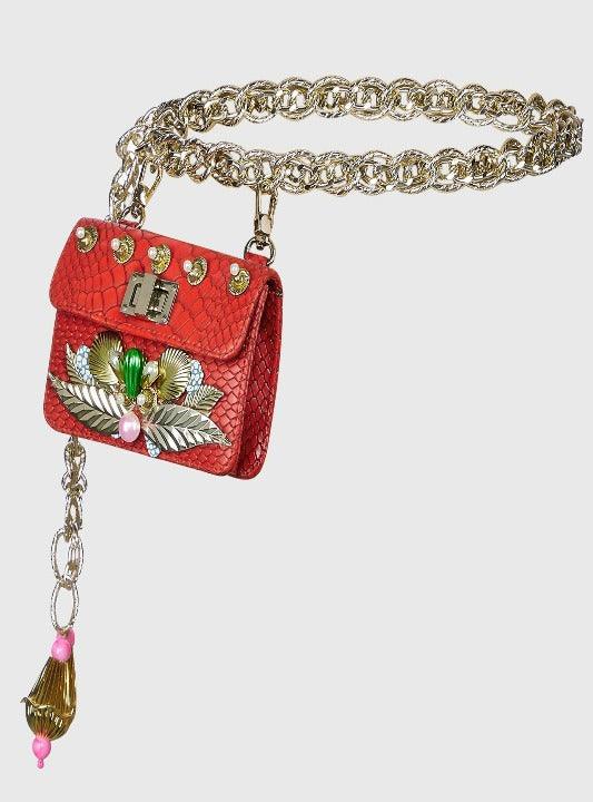 Red Chain Link Embellished belt bag