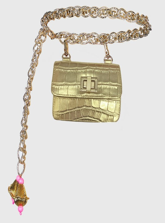 Gold Chain-Link Belt Bag