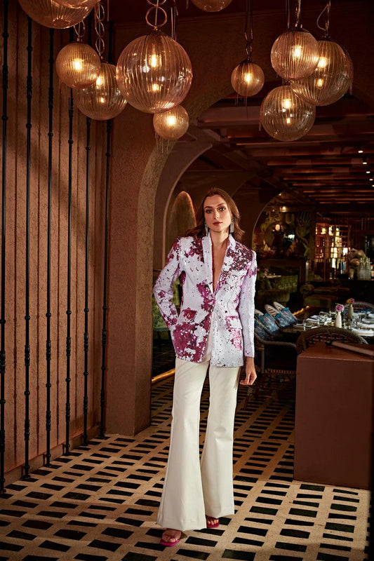 NOUBA SHADED PINK SEQUENCE BLAZER WITH LEATHER PANTS - The Couture by KJH