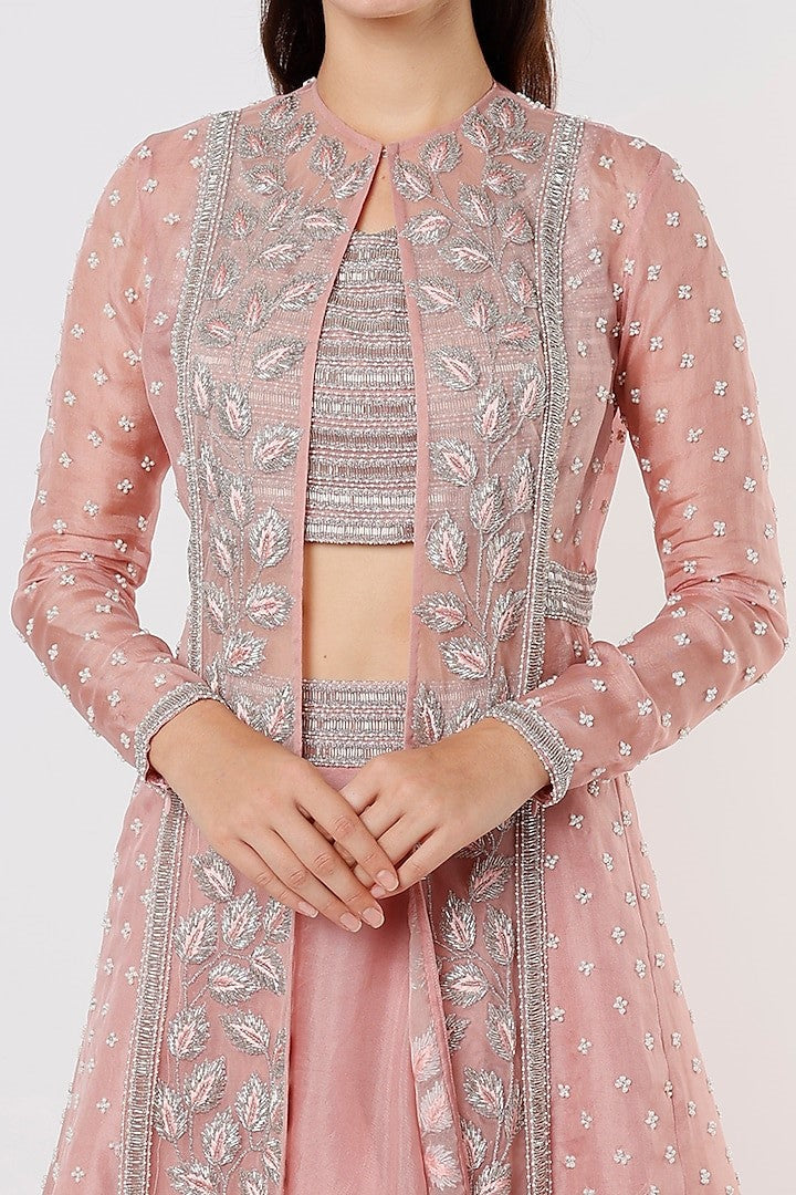 Blush Pink Organza Jacket Set - The Couture by KJH