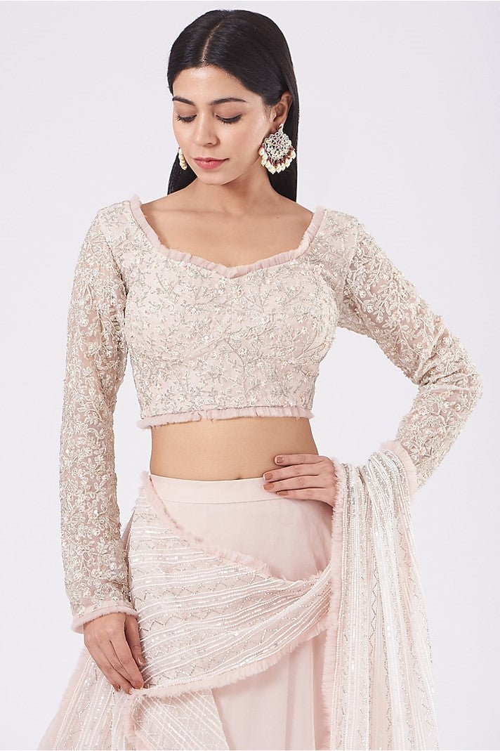 Peach Organza Flared Lehenga Set