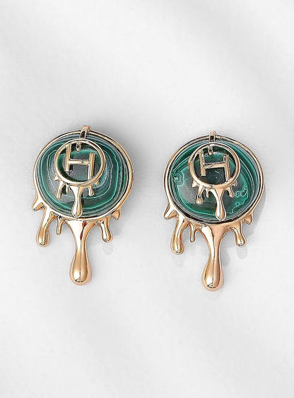 Gold Plated Malachite Stud Earrings