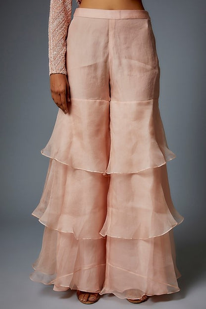 Peach Organza Layered Sharara Set