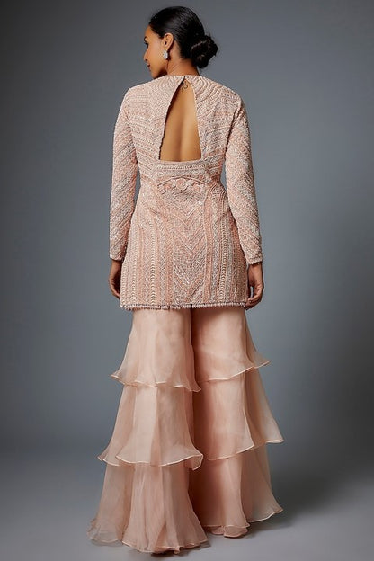 Peach Organza Layered Sharara Set