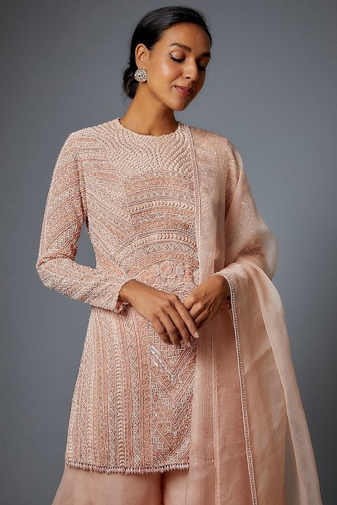 Peach Organza Layered Sharara Set