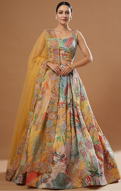 Yellow Organza Embellished Lehenga Set