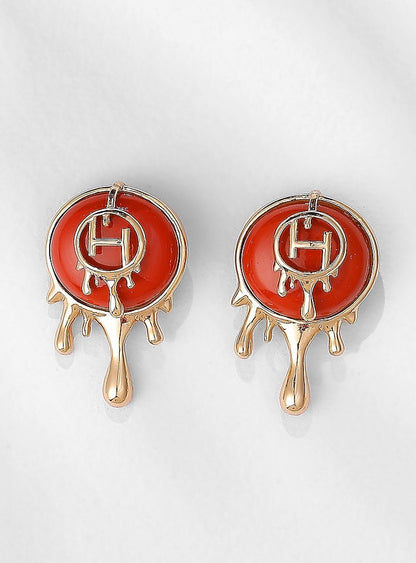 Gold Plated Semi-Precious Coral Stone Stud Earrings