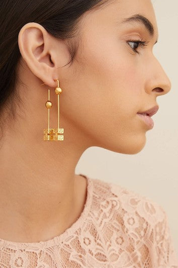 Gold Plated Bolt Drop Hoop Earrings